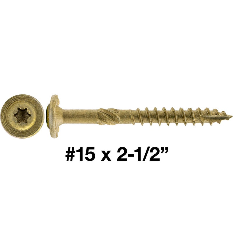 Jake Sales #15 x 2-1/2" Construction Lag Screw - Torx/Star Drive Heavy Duty Structural Lag Screw - ACQ Compatible - Modified Truss Washer Head. 1 x 100 Count Box - 100 Screws - Image 2